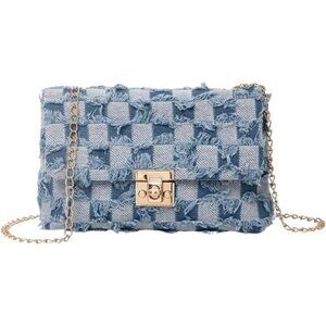 Women's Distressed Denim Crossbody Bag Twist Lock Blue2